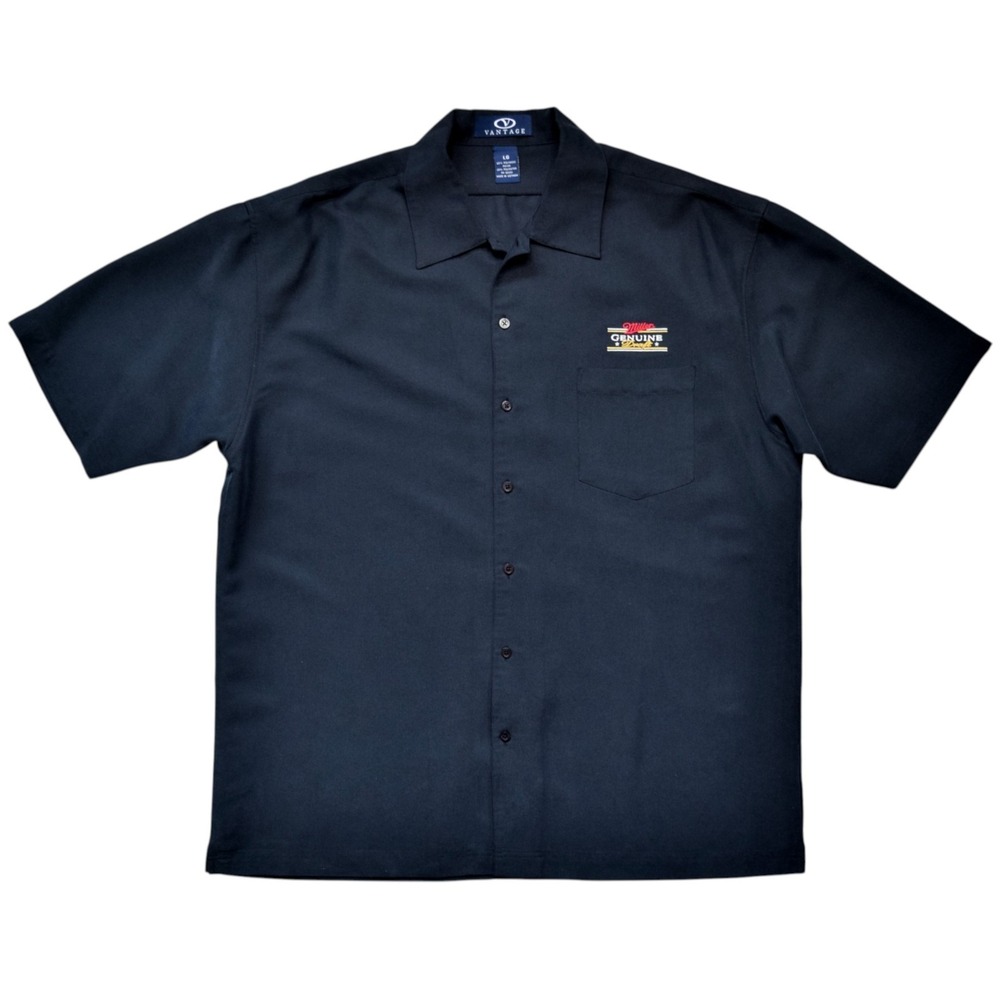 Vintage 90s Miller Genuine Draft Beer Men's Large Vantage Black Camp Work Shirt
